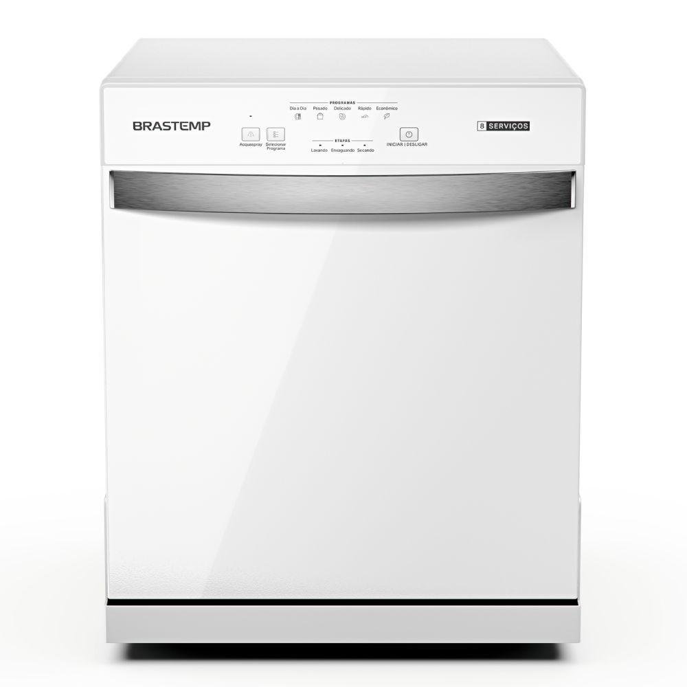 Lava-louças Brastemp branca sobre fundo branco