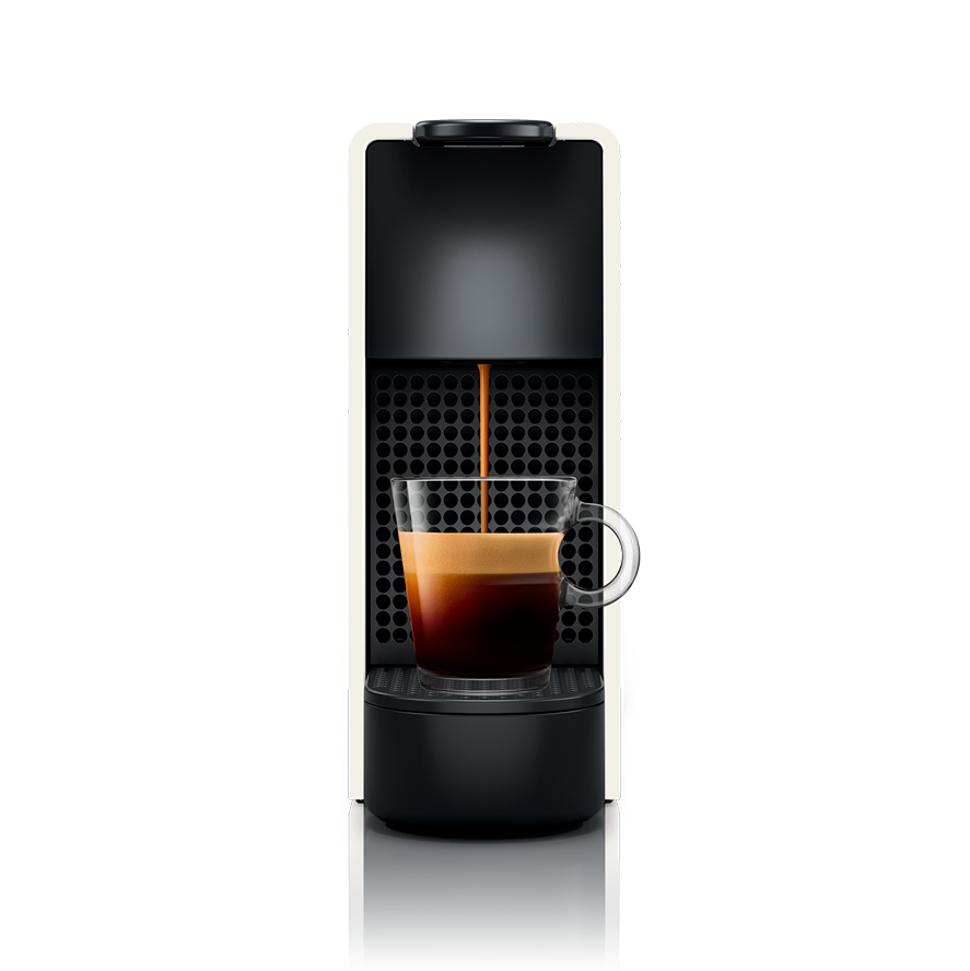 Cafeteira Nespresso Essenza Mini branca sobre fundo limpo